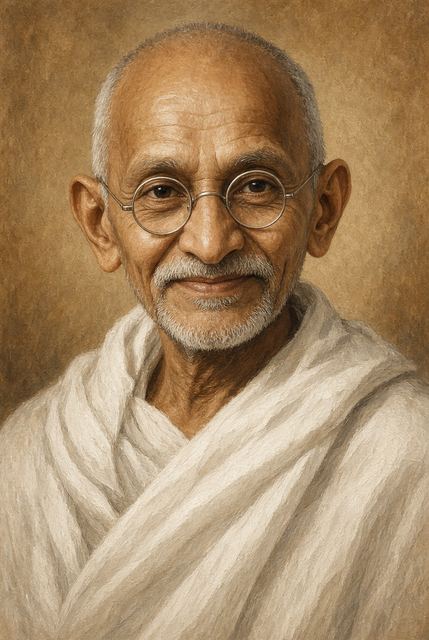 Illustrated portrait of Mahatma Gandhi