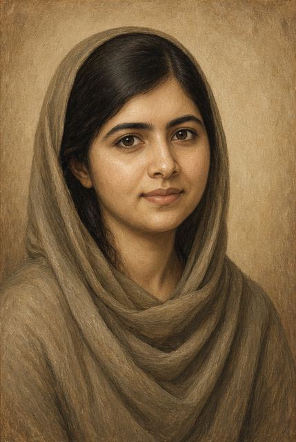 Illustrated portrait of Malala Yousafzai